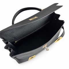 Kelly togo original royal calfskin ck89 black top craftsmanship wax thread full stitching gold buckle