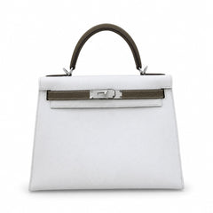 Kelly 25cm/28cm Epsom Leather 10 Craie Milkshake White 18 Etoupe Elephant Gray Top Handmade! Counter quality!