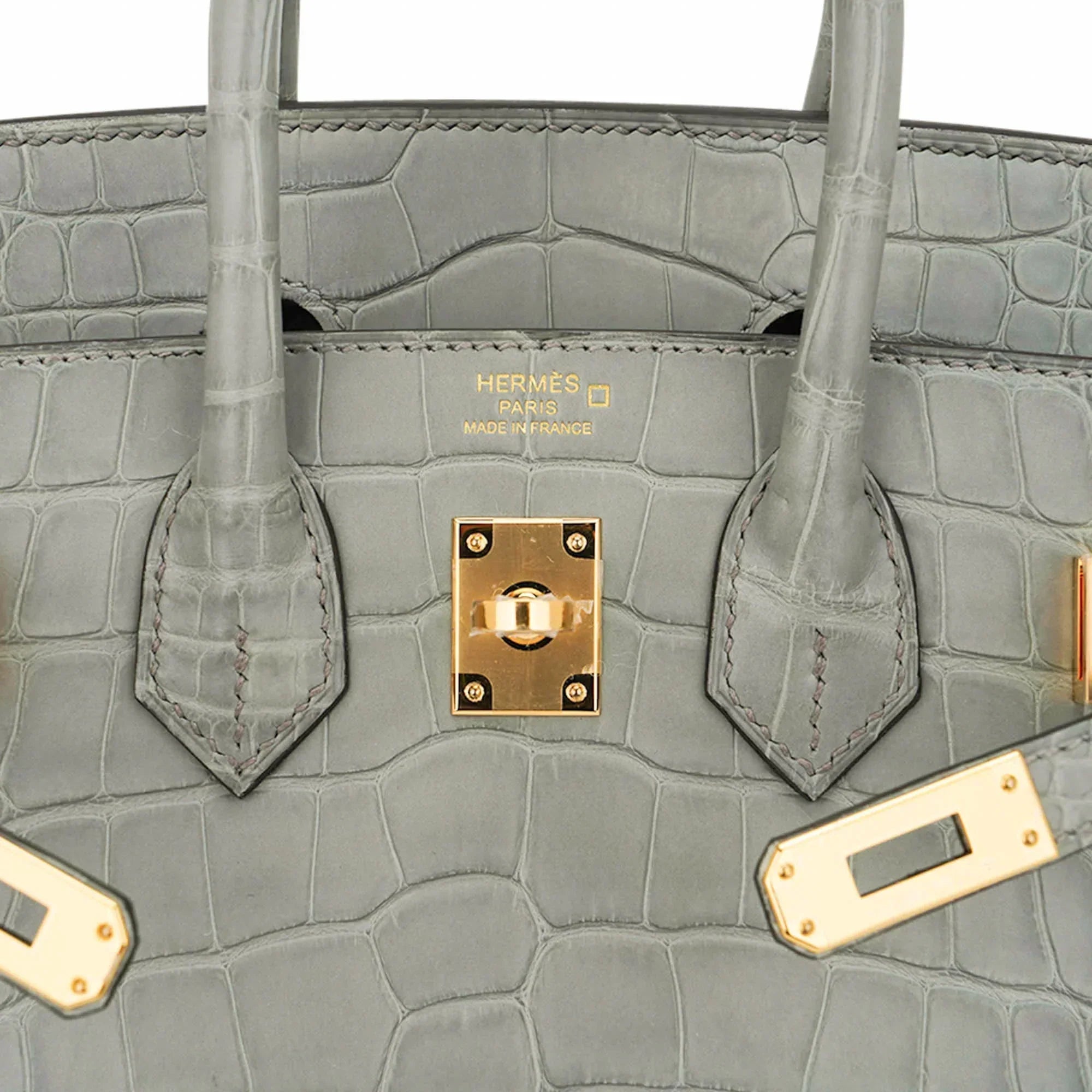 👜Birkin 25 Bag Gris Ciment Matte Alligator with Gold Hardware