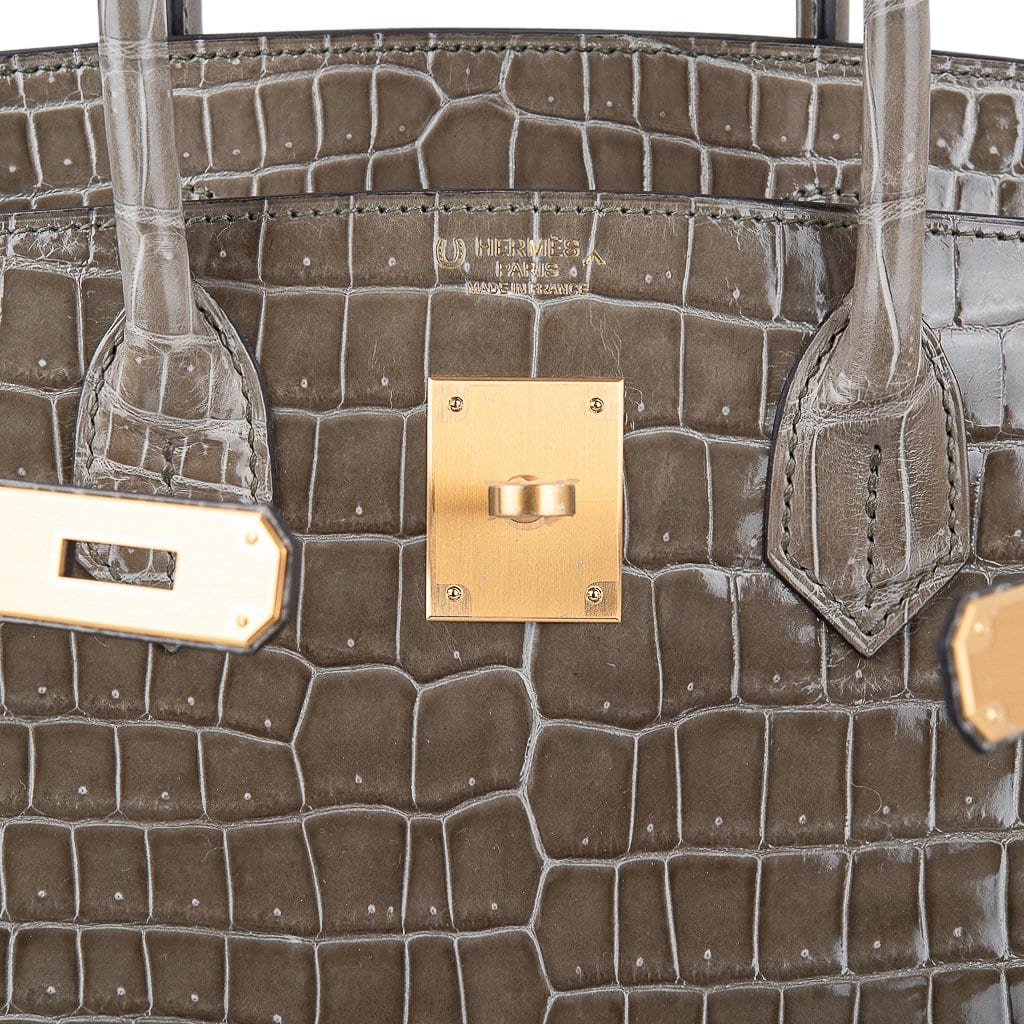 👜Birkin HSS 30 Bag Gris Tourterelle / Blue Sapphire Porosus Crocodile Limited Edition