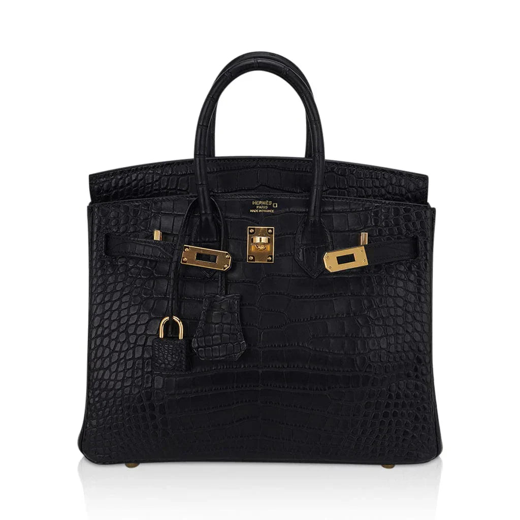 👜Birkin 25 Bag Black Matte Alligator with Gold Hardware