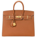 👜Birkin Sellier 25 Gold Epsom Leather Rolled Handles Gold Hardware Handbag