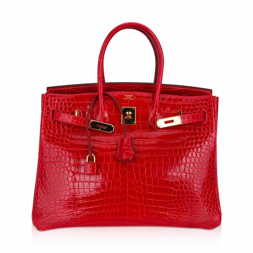 👜Birkin 35 Bag Braise Porosus Crocodile with Gold Hardware