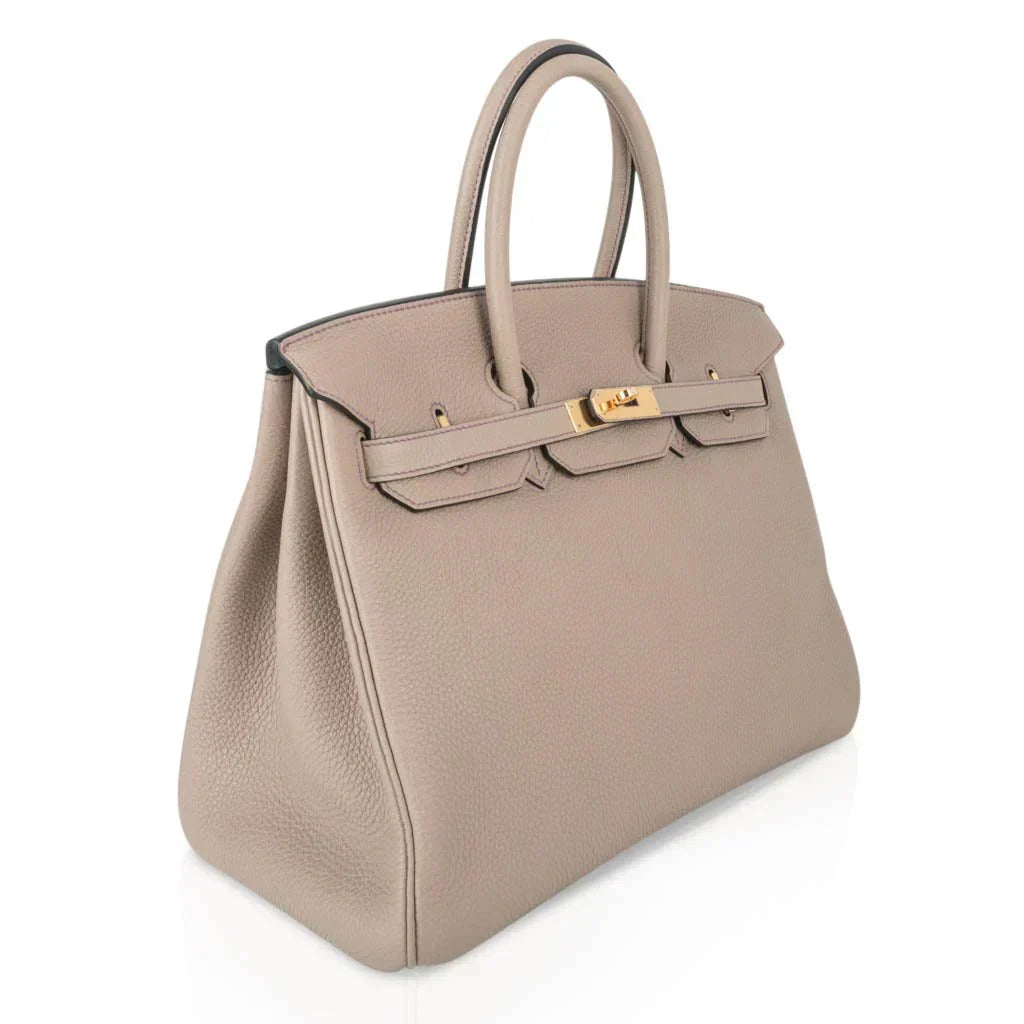 👜HSS Tri-Color Birkin 35 Gris Tourterelle Blue Paon & Purple Stitching Special Order Bag