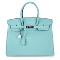 👜Birkin 35 Bag Fresh Blue Atoll Togo Palladium Hardware