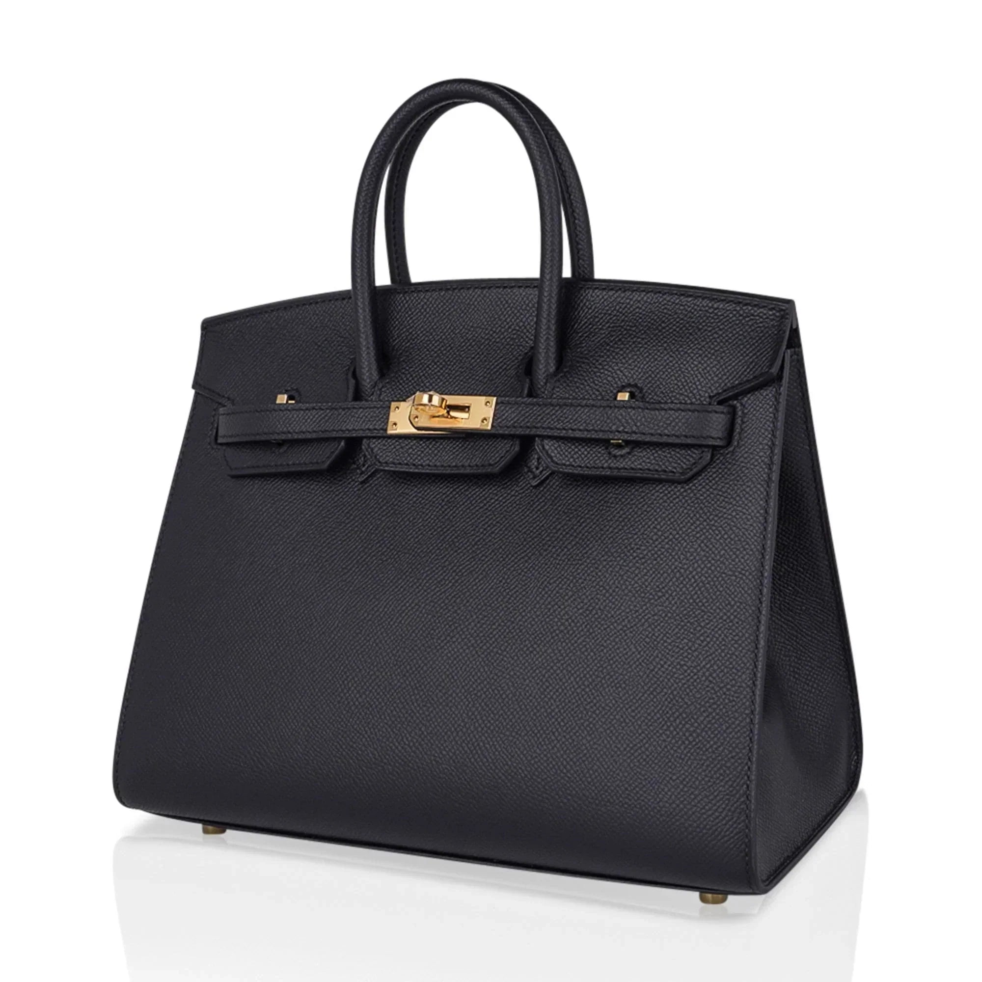 👜Birkin Sellier 25 Black Gold Hardware Epsom Leather New w/Box