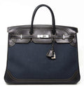 👜Birkin 40 Ghillies Denim Fonce Toile / Black Evercalf Bag Limited Edition