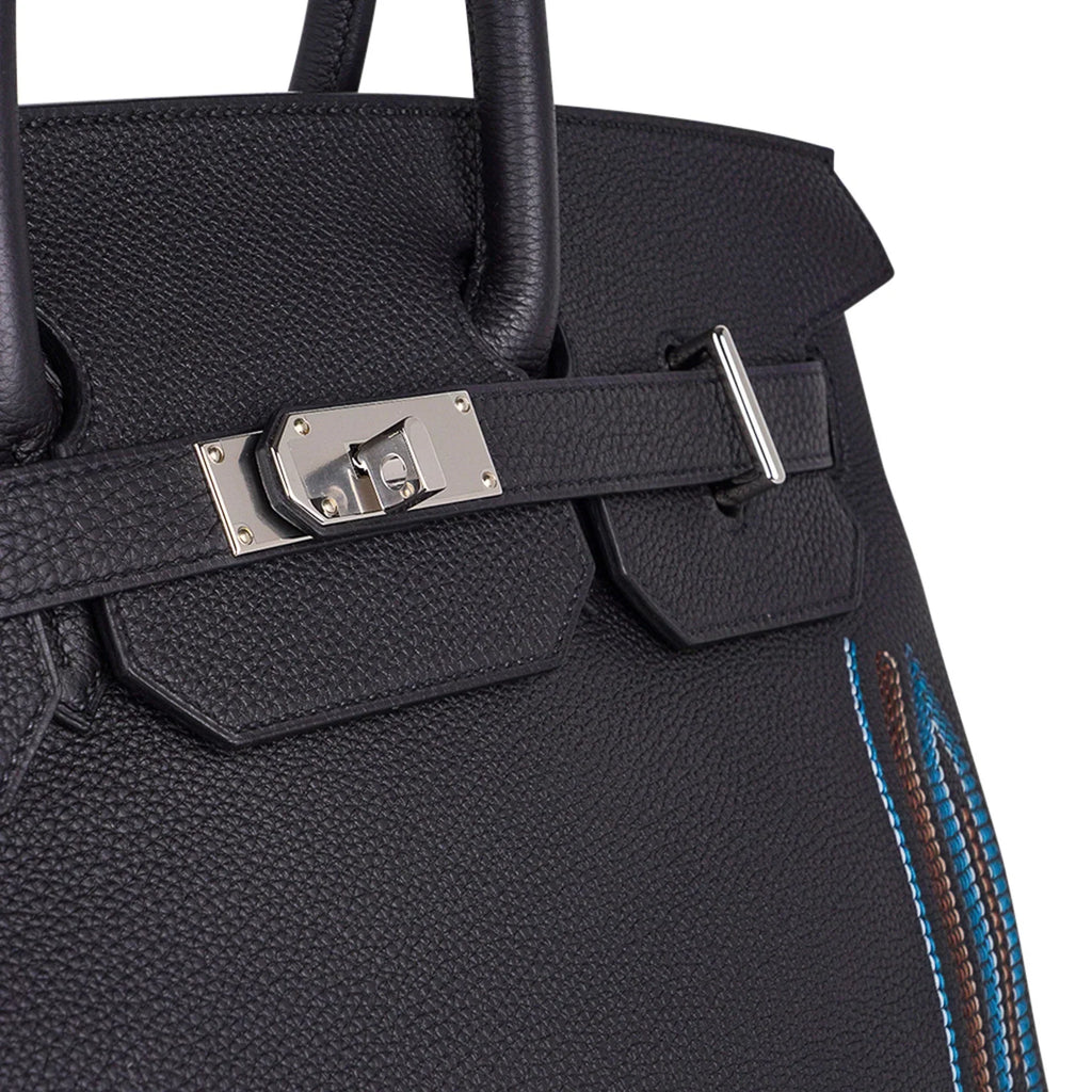 👜Limited Edition HAC Western Birkin 40 Bag Runway Embroidered Black Togo Leather with Palladium Hardware