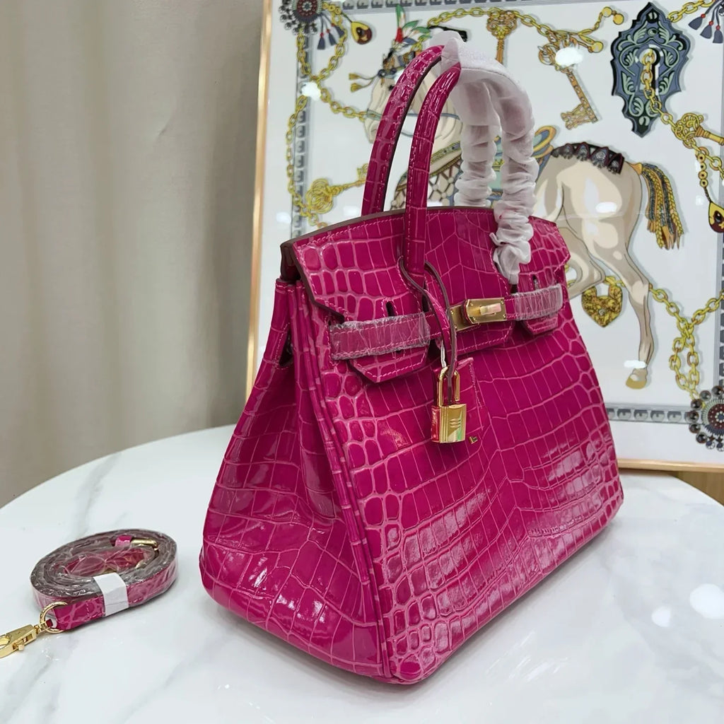 👜Birkin 30 Rose Pourpre Shiny Niloticus Crocodile Gold Hardware