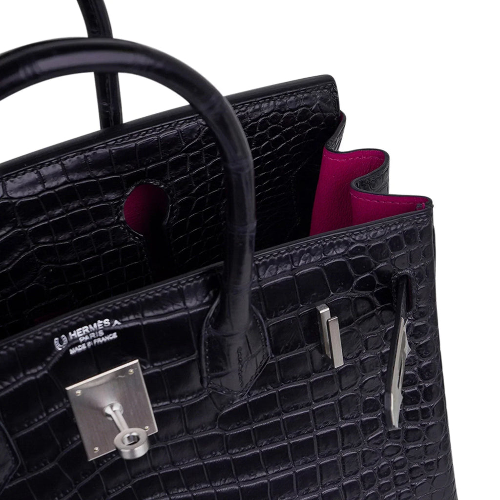 👜Birkin HSS 30 Matte Porosus Crocodile Black / Rose Pourpre Bag