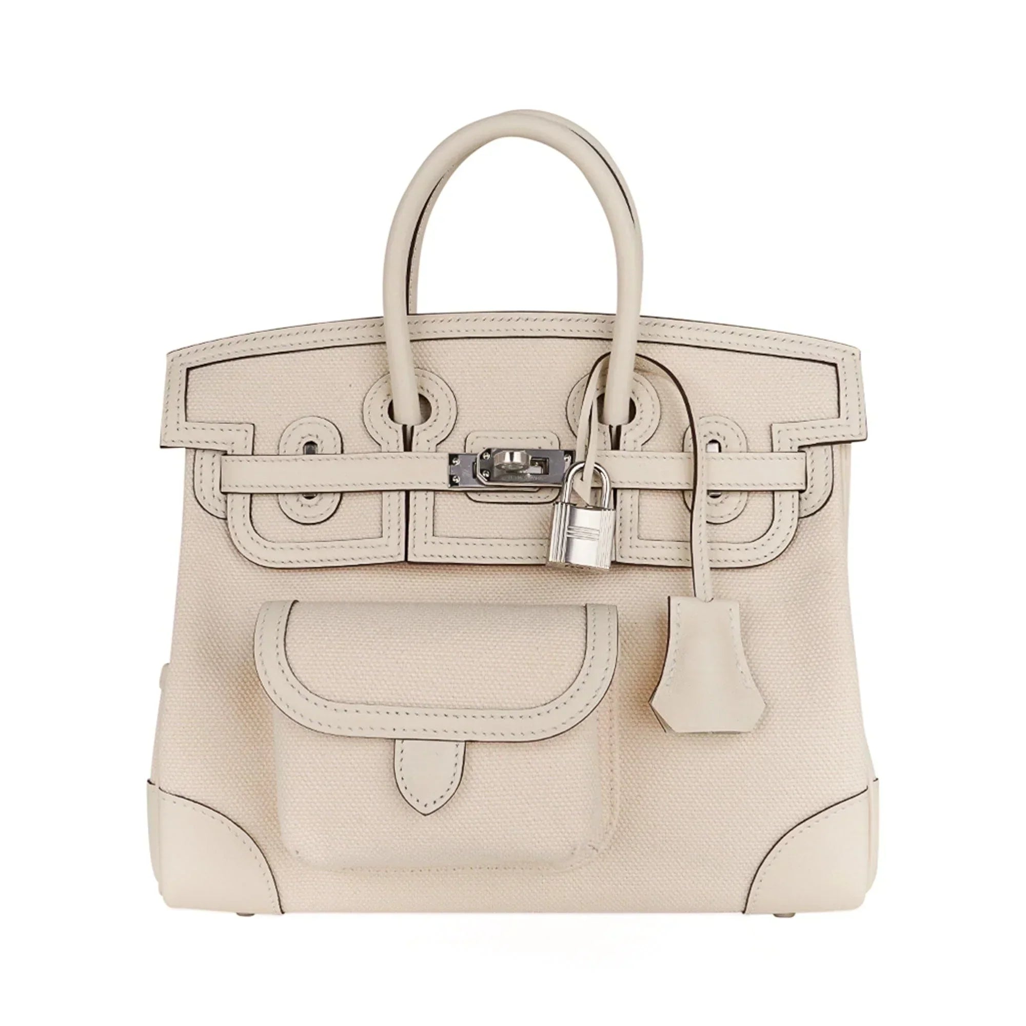 👜Birkin 25 Cargo Nata Toile Goeland Bag Swift Leather Trim Limited Edition