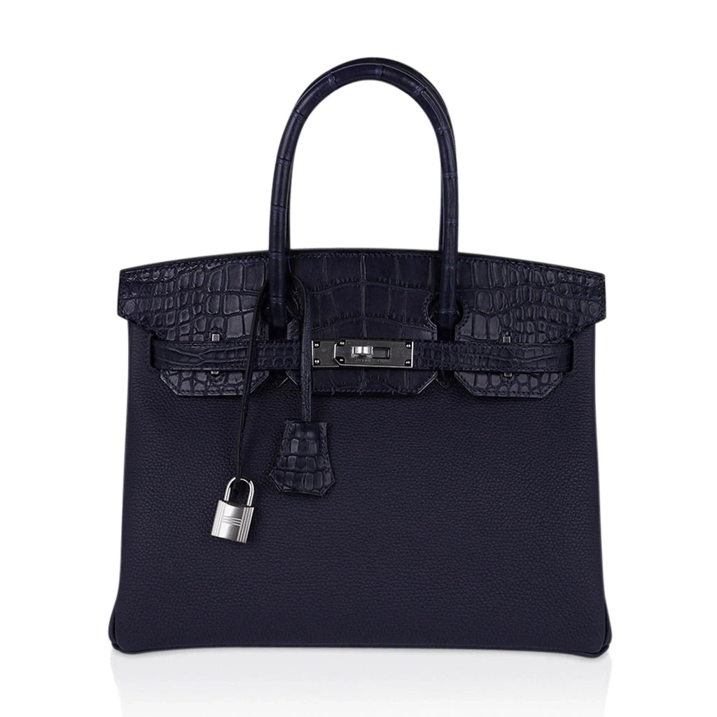 👜Birkin 30 Touch Blue Indigo Matte Alligator Bag Palladium Hardware