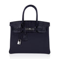 👜Birkin 30 Touch Blue Indigo Matte Alligator Bag Palladium Hardware