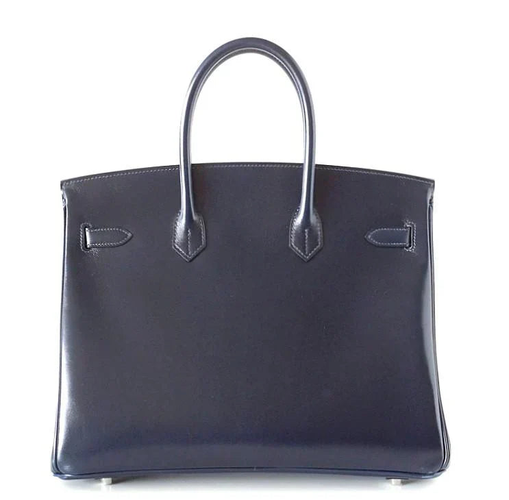 👜Birkin 35 Bag (Bleu) Blue Marine Coveted Rare Box Leather Palladium