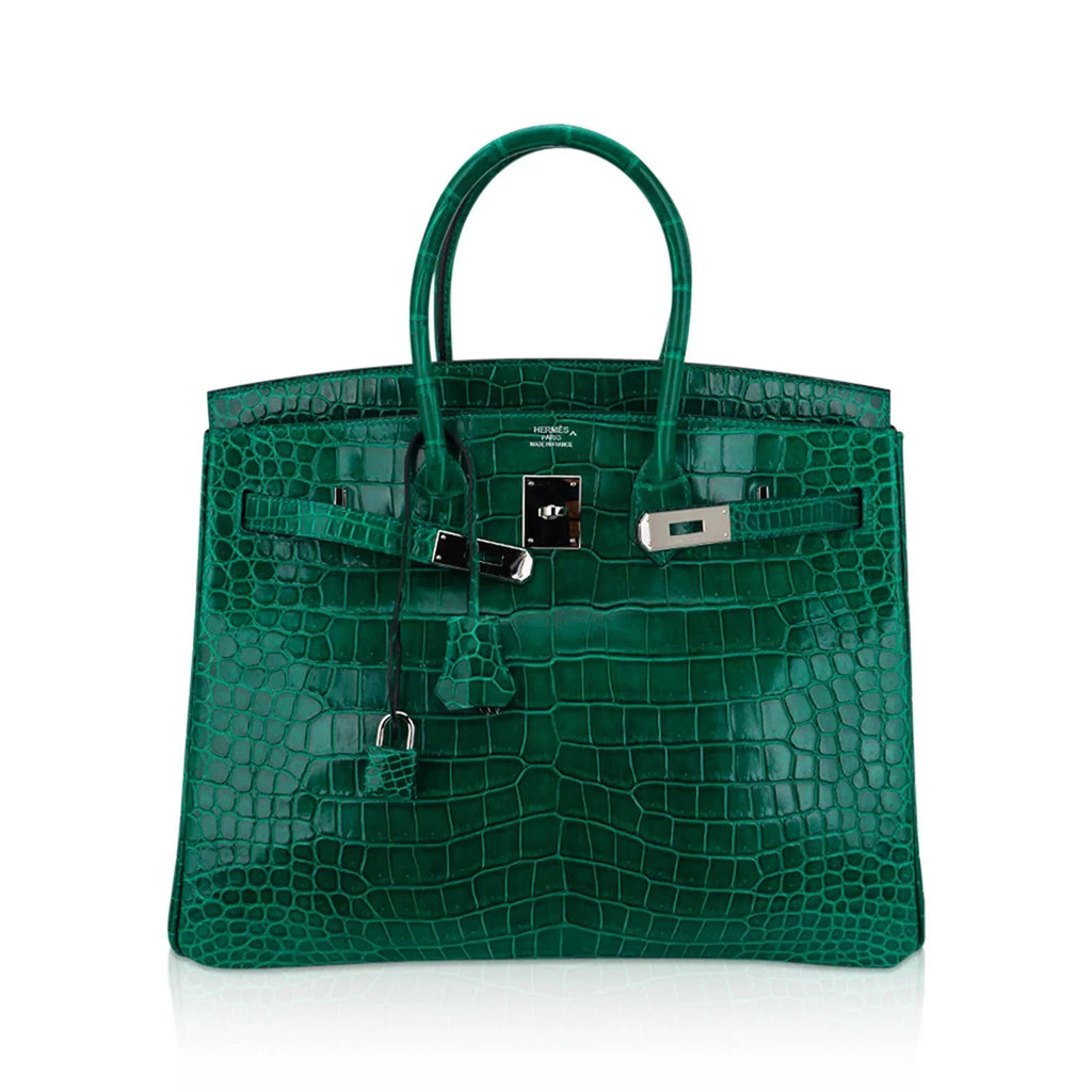 👜Birkin 35 Bag Emerald Porosus Crocodile with Palladium Hardware