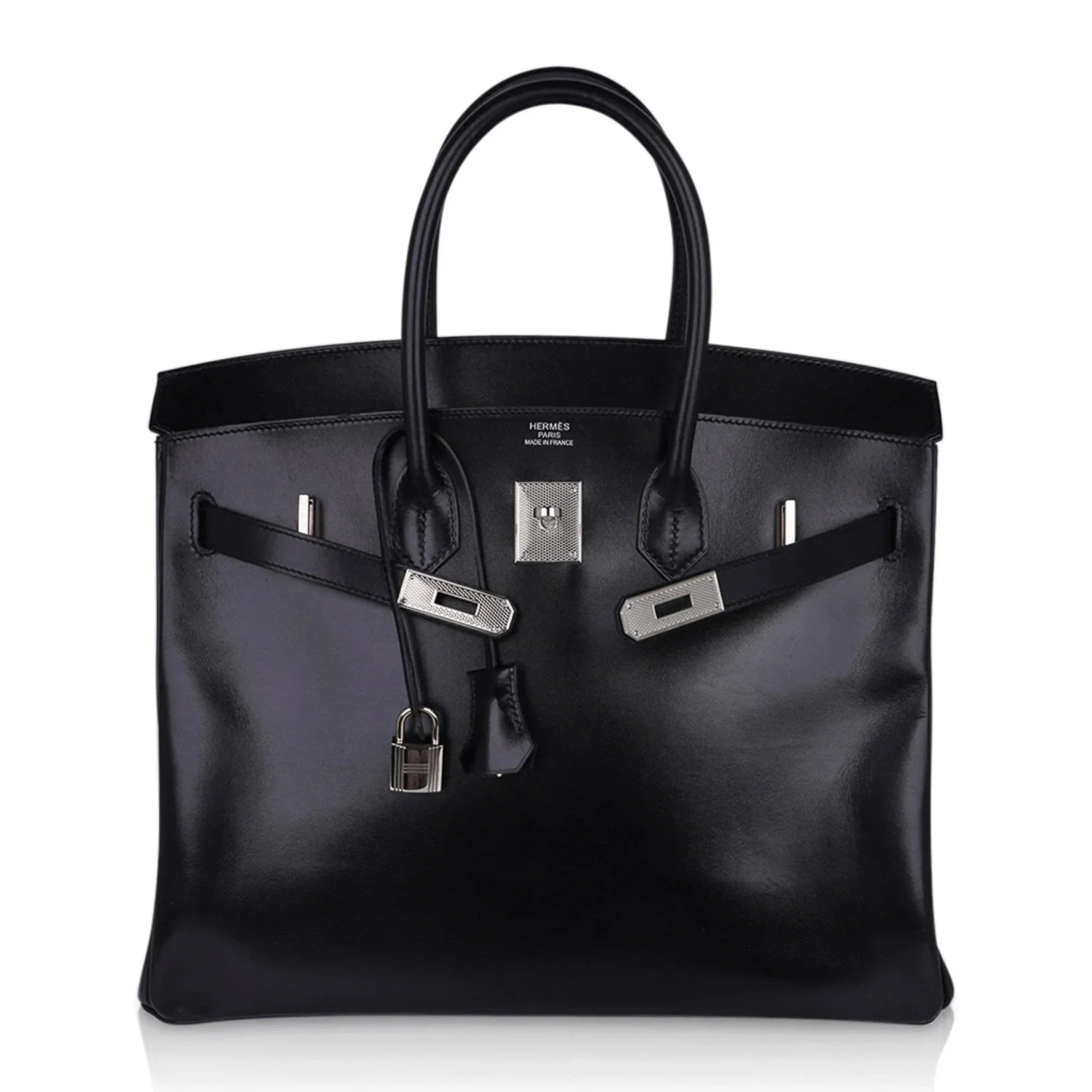 👜Birkin 35 Bag Black Box Palladium Guilloche Hardware