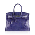 👜Birkin 35 Bag Blue Brighton Porosus Crocodile Palladium Hardware New