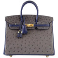👜Birkin 25 Bag HSS Ostrich Gris Agate/Blue Sapphire Brushed Gold