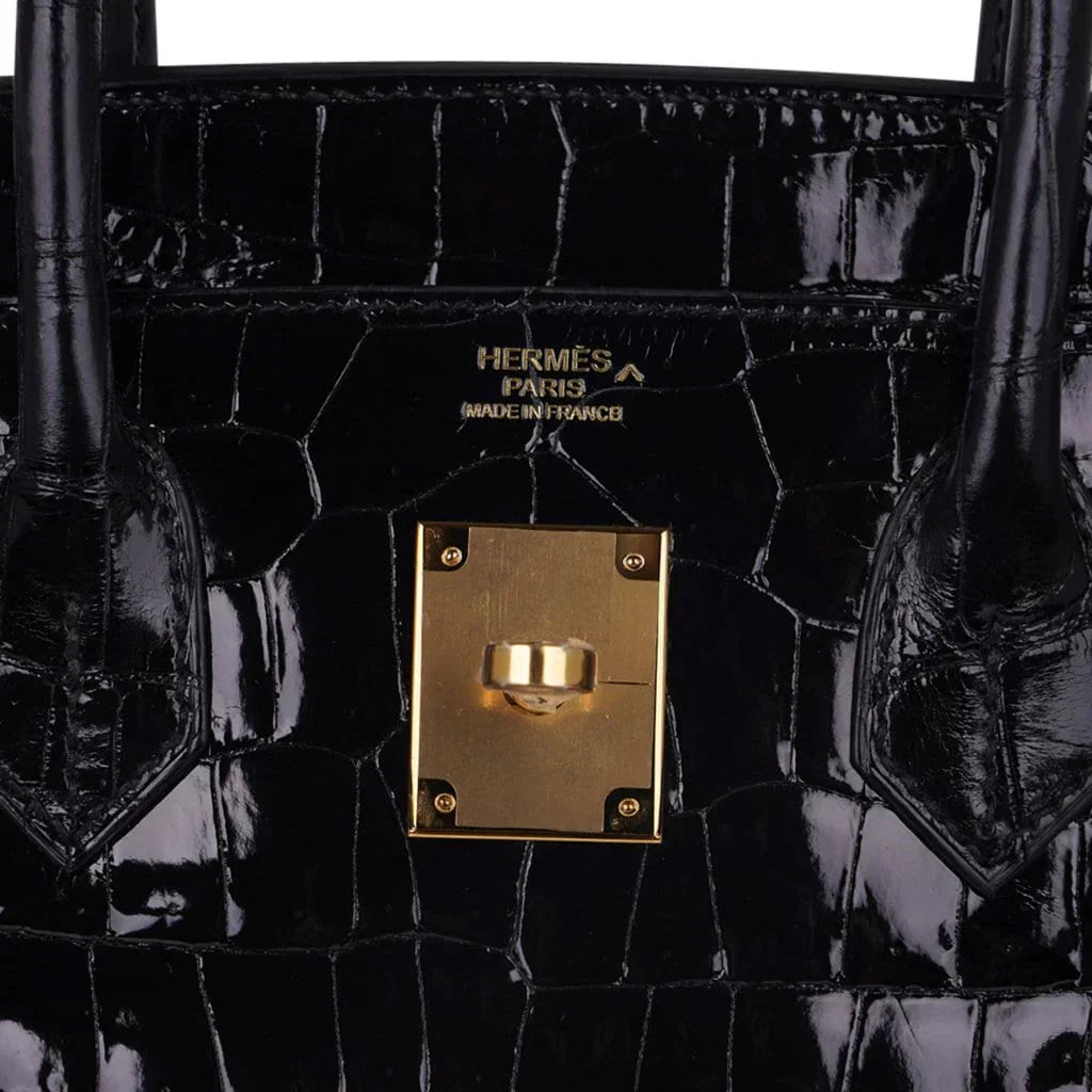 👜Birkin 30 Bag Black Porosus Crocodile with Gold Hardware