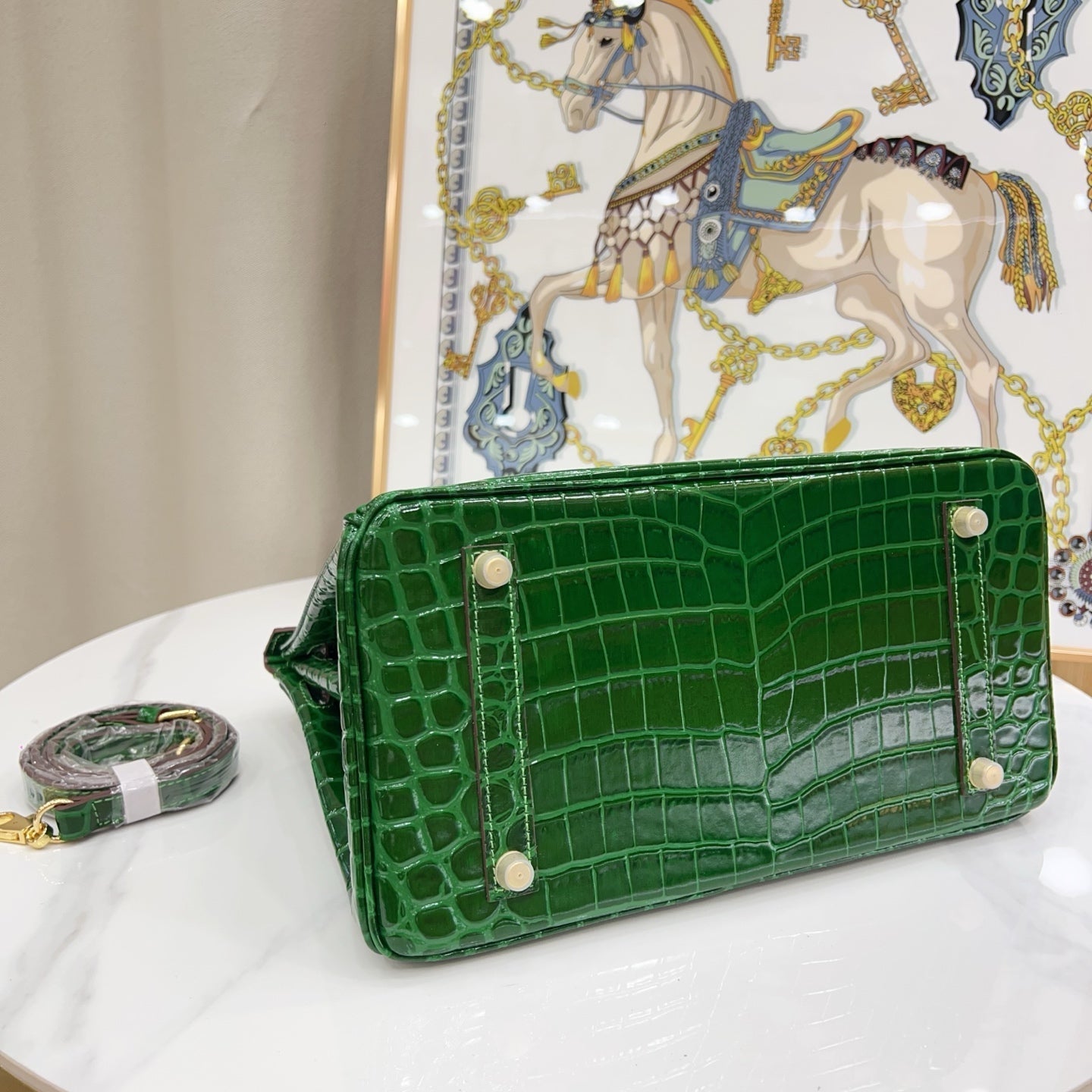 Birkin Style 25/30/35 Retourne in Vert Émeraude Crocodile-Embossed Leather (Gold Hardware)