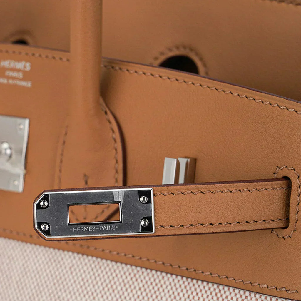👜Limited Edition Birkin 25 Bag in Biscuit Swift Leather & Ecru Toile H with Palladium Hardware