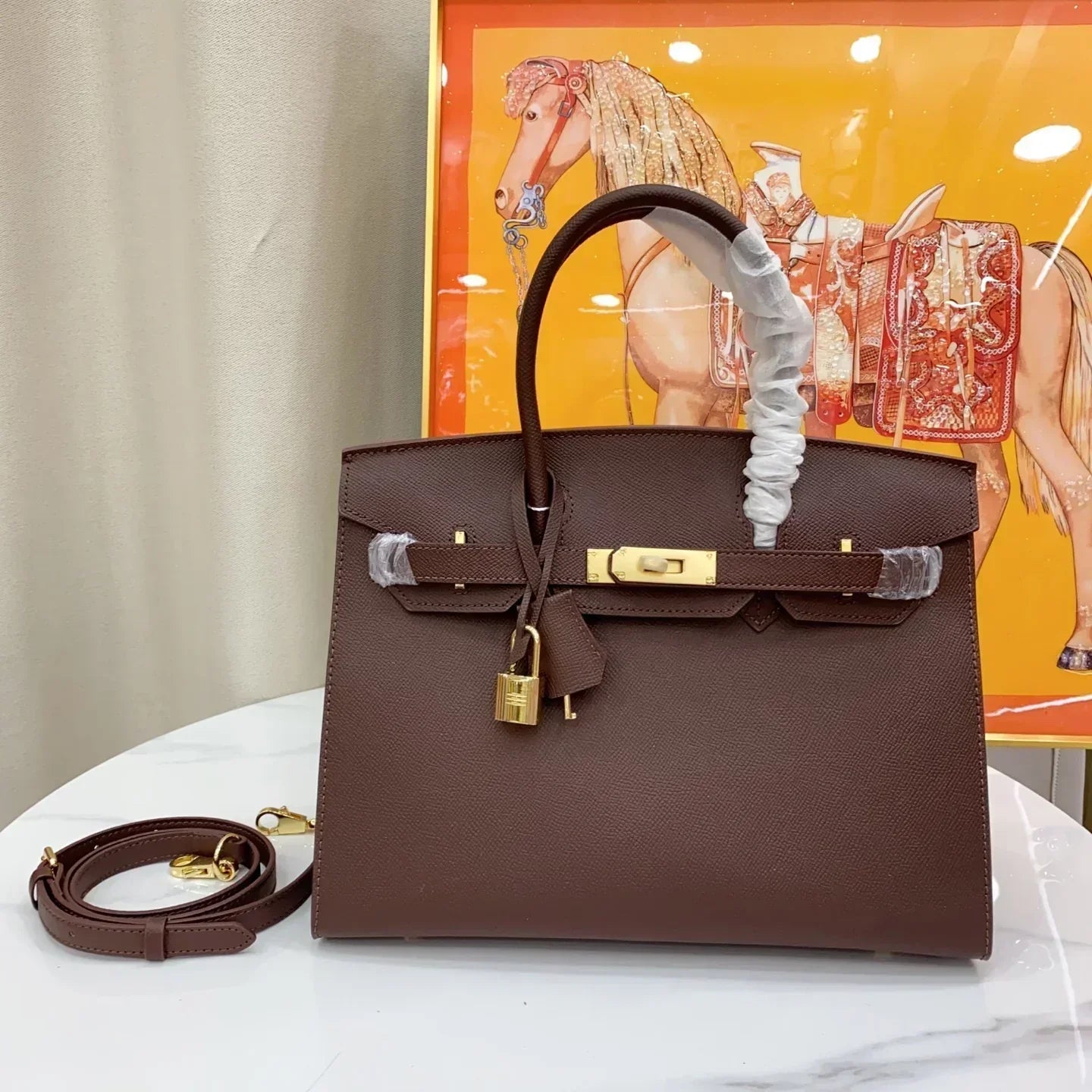 👜Birkin 25 Gold Hardware Chocolat Togo Quilted Epsom Leather Golden Lock
