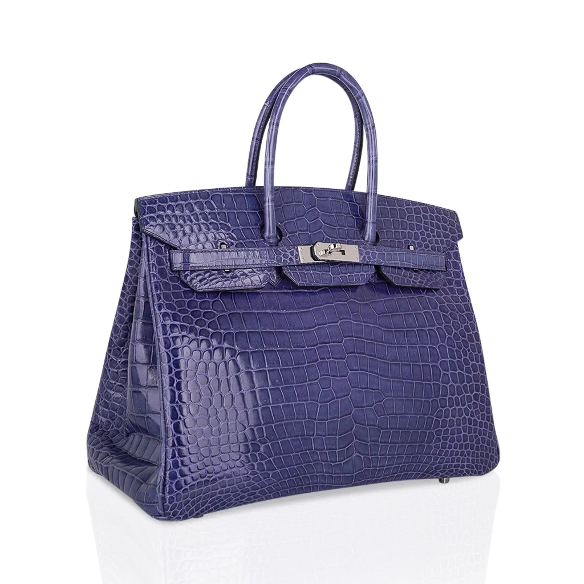 👜Birkin 35 Bag Blue Brighton Porosus Crocodile Palladium Hardware New