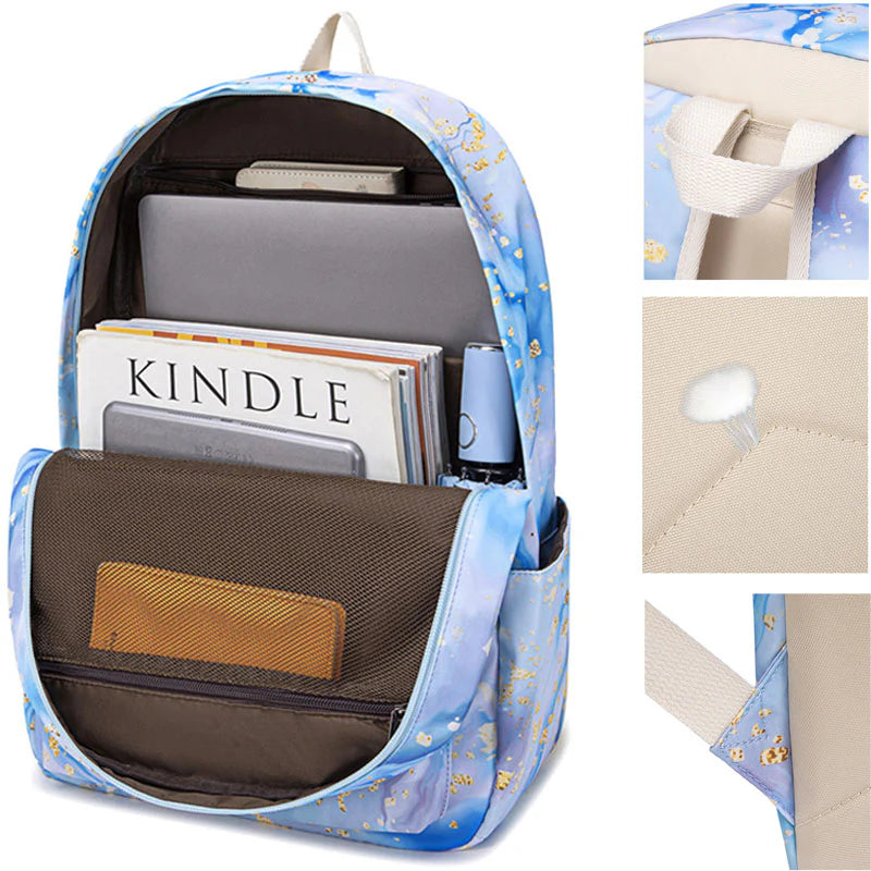 3-Piece Blue Backpack Set for Girls (Includes Backpack, Lunch Bag, and Pencil Case)
