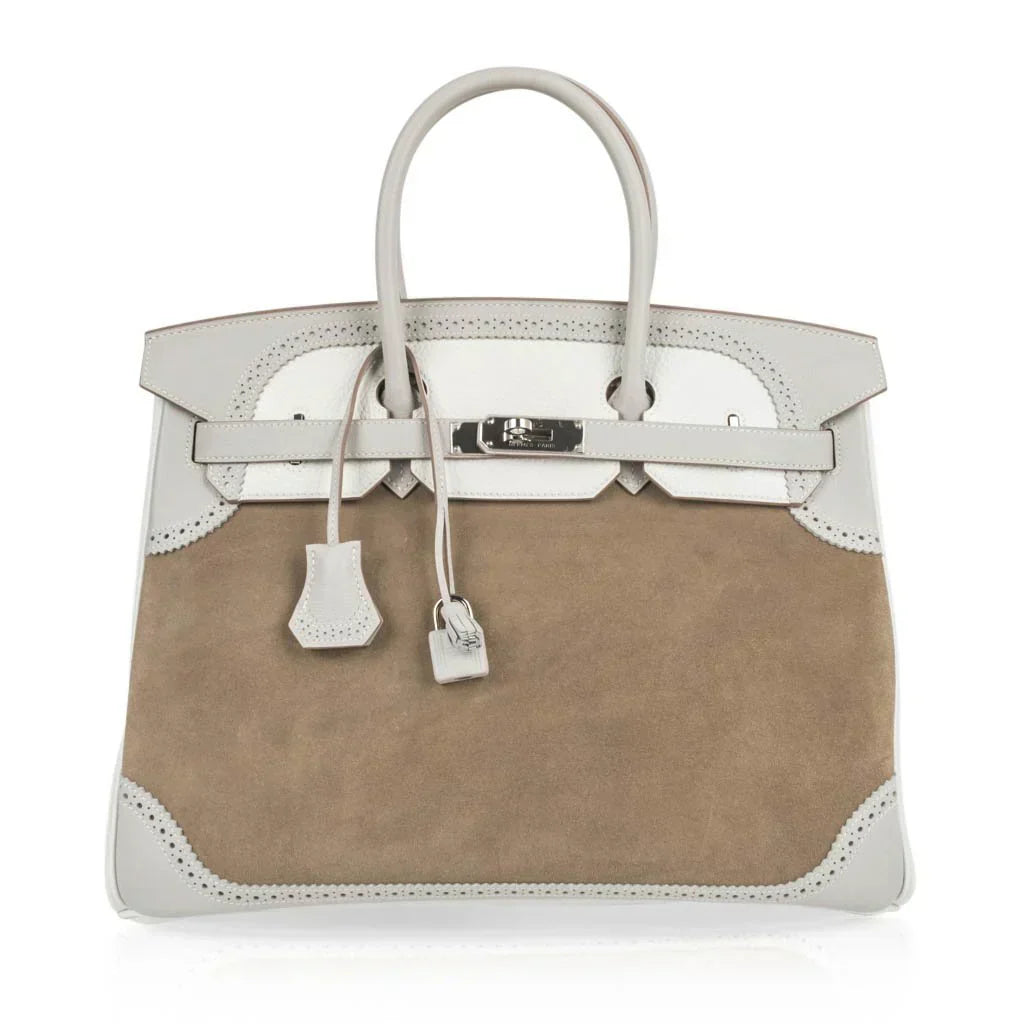 👜Birkin 35 Bag Grizzly Ghillies Gris Perle Gris Caillou Colour Limited Edition Rare