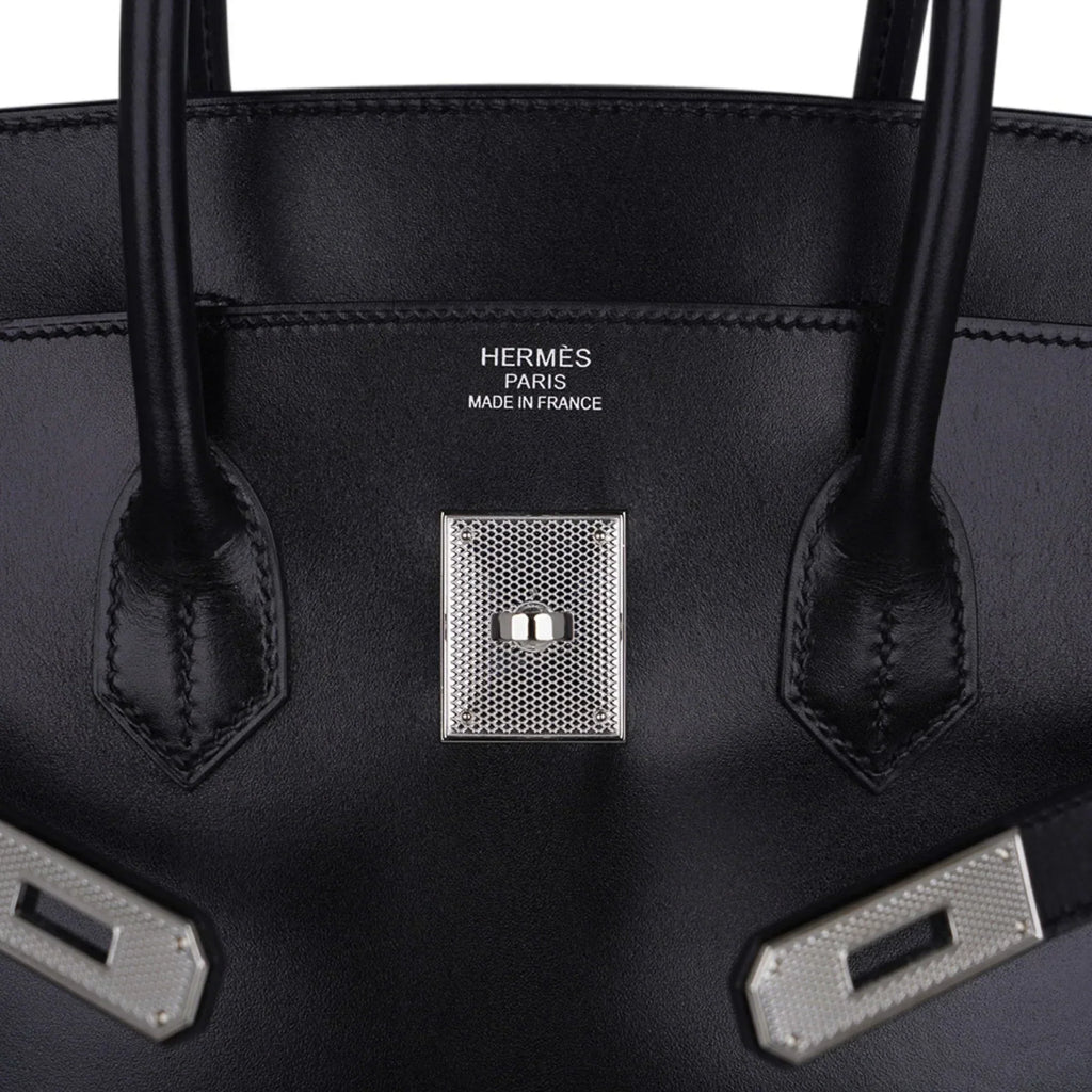 👜Birkin 35 Bag Black Box Palladium Guilloche Hardware