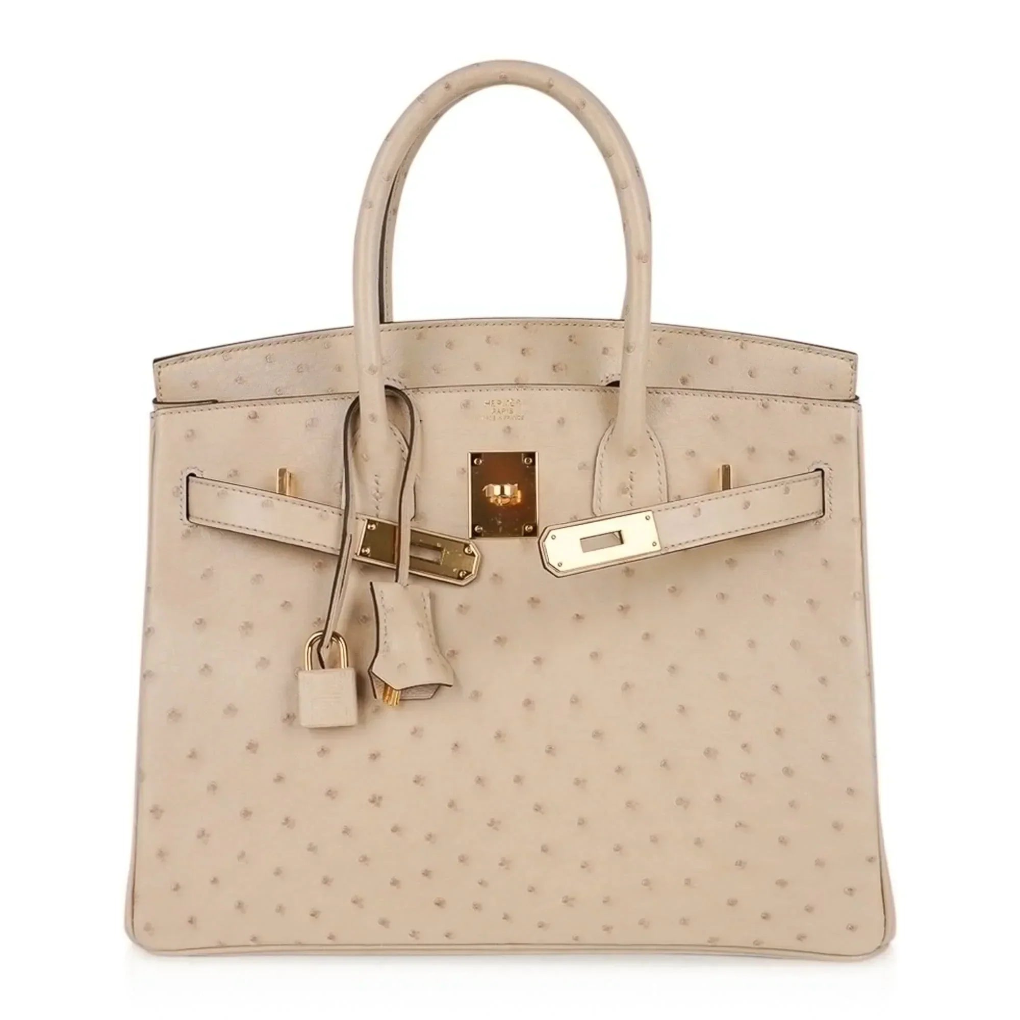 👜Birkin 30 Bag Ostrich Parchemin Gold Hardware New w/Box