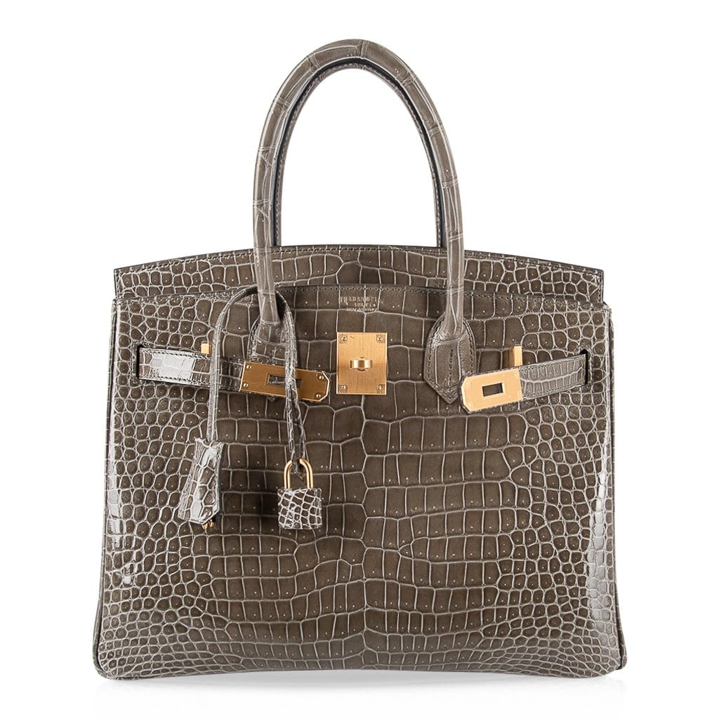 👜Birkin HSS 30 Bag Gris Tourterelle / Blue Sapphire Porosus Crocodile Limited Edition