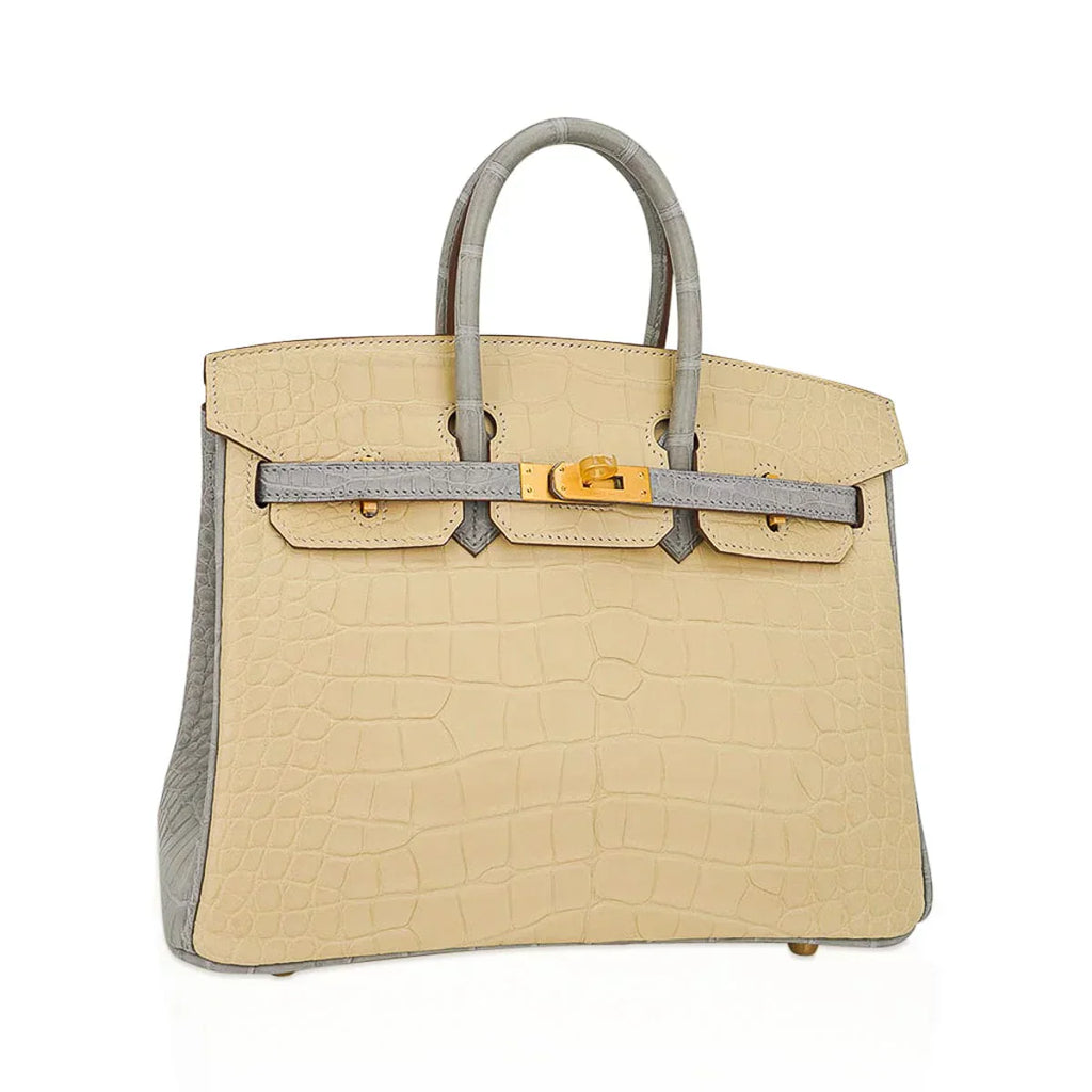 👜Special Order HSS Birkin 25 Bag in Matte Alligator Vanille and Gris Pearl Alligator with Brushed Gold Hardware