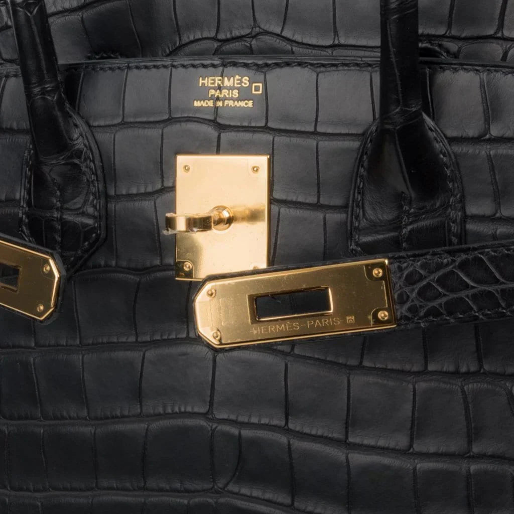 👜Birkin 30 Bag Black Matte Alligator Gold Hardware