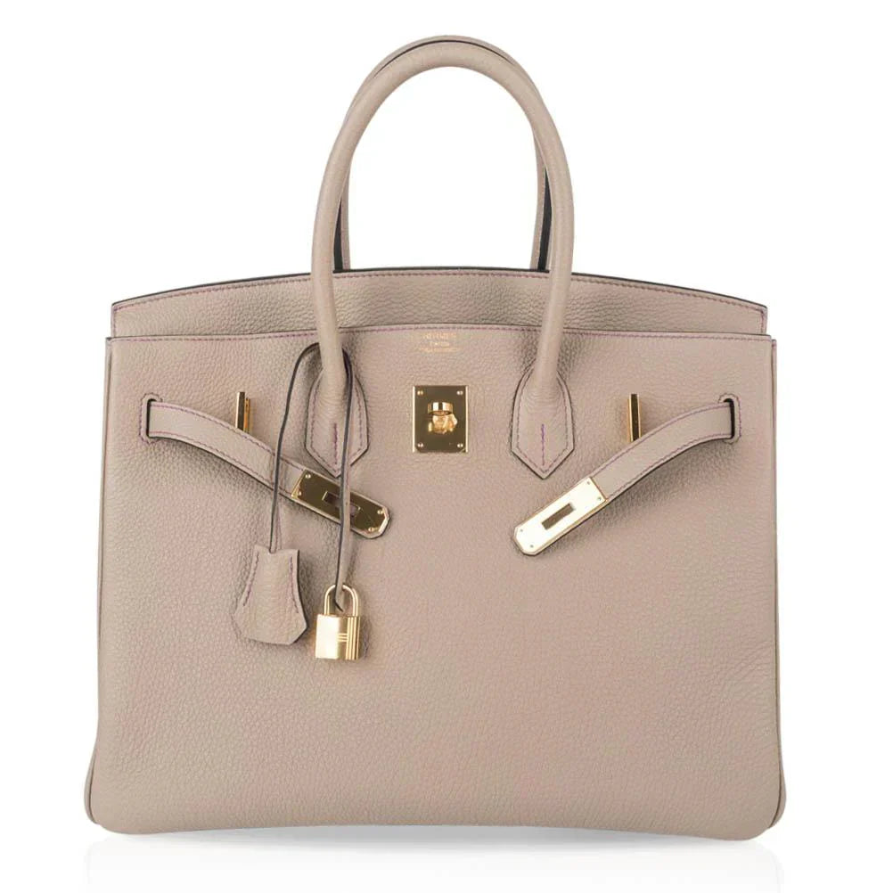 👜HSS Tri-Color Birkin 35 Gris Tourterelle Blue Paon & Purple Stitching Special Order Bag