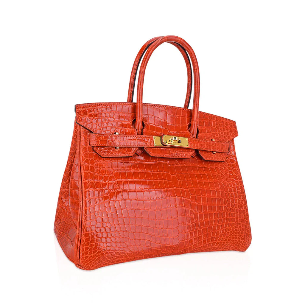 👜Birkin 30 Bag Orange Poppy Porosus Crocodile with Gold Hardware