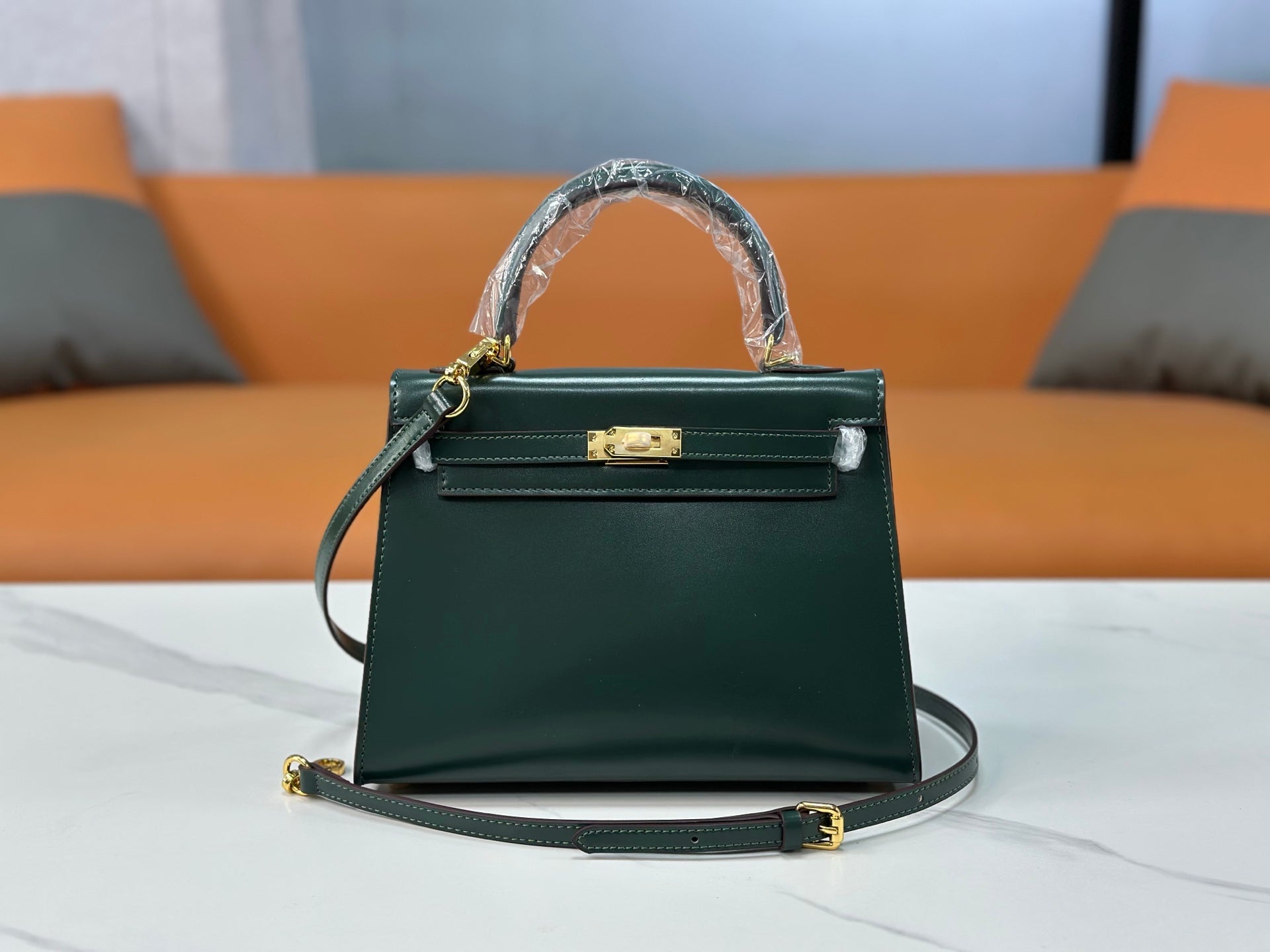 Kelly Sellier 19cm & 22cm & 25cm Vert Fonce Box Calf Leather Gold Hardware & Palladium Hardware Women Handbag