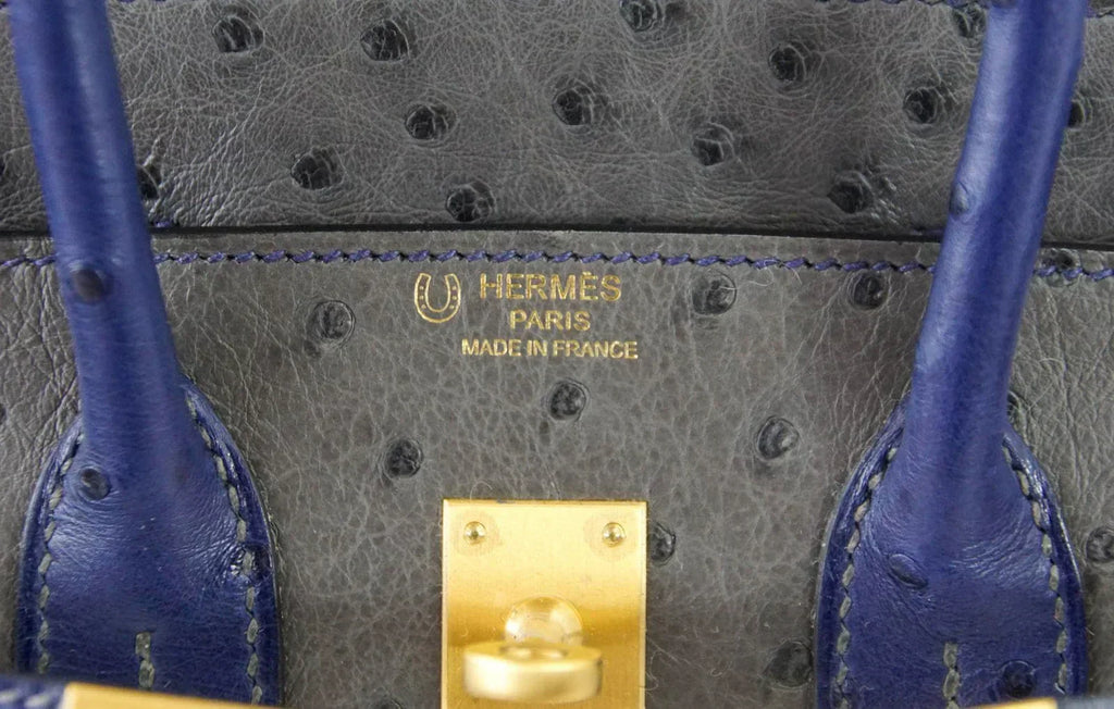 👜Birkin 25 Bag HSS Ostrich Gris Agate/Blue Sapphire Brushed Gold