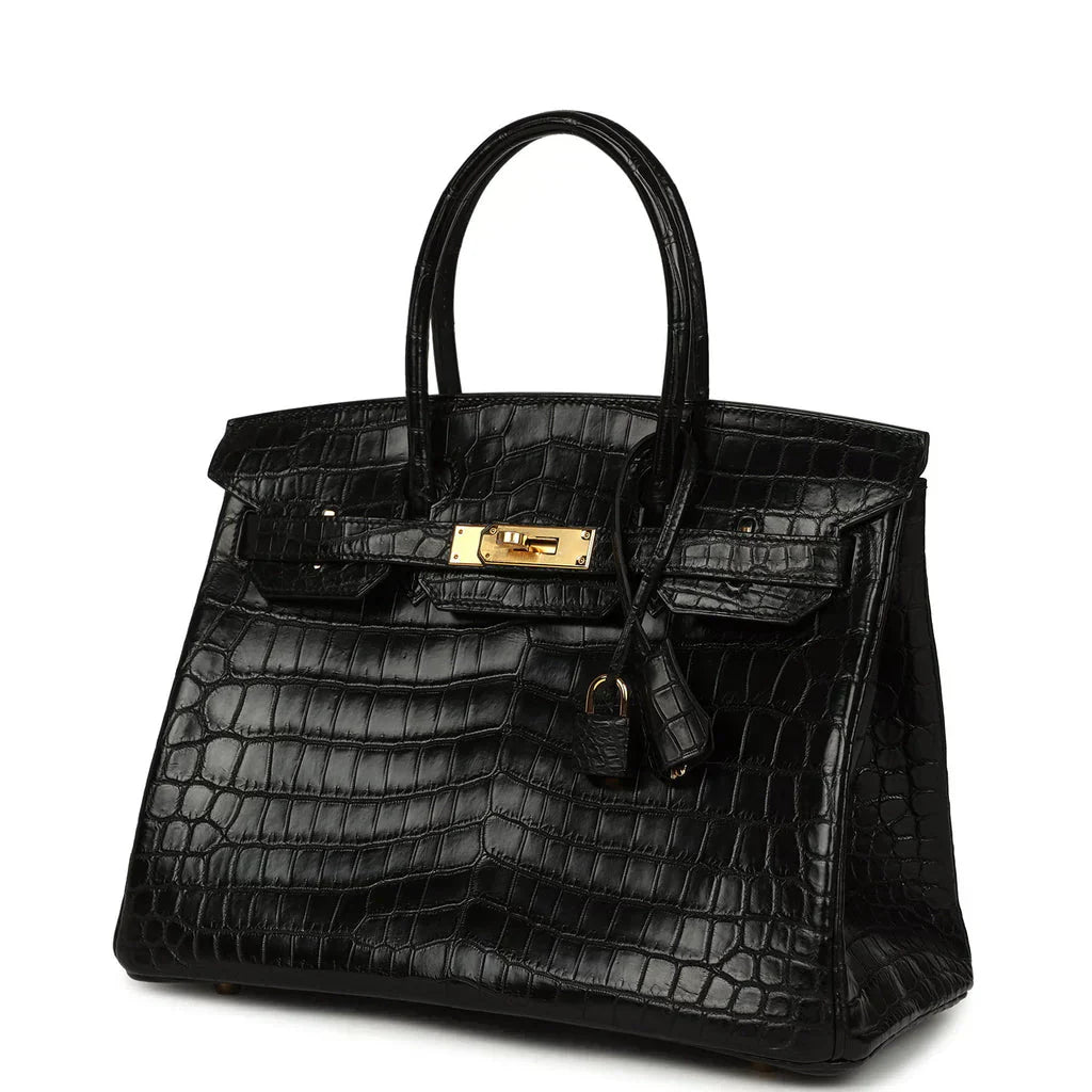👜Birkin Black Matte Niloticus Crocodile Gold Hardware