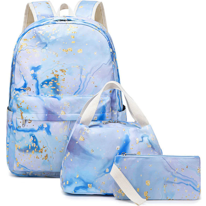 3-Piece Blue Backpack Set for Girls (Includes Backpack, Lunch Bag, and Pencil Case)