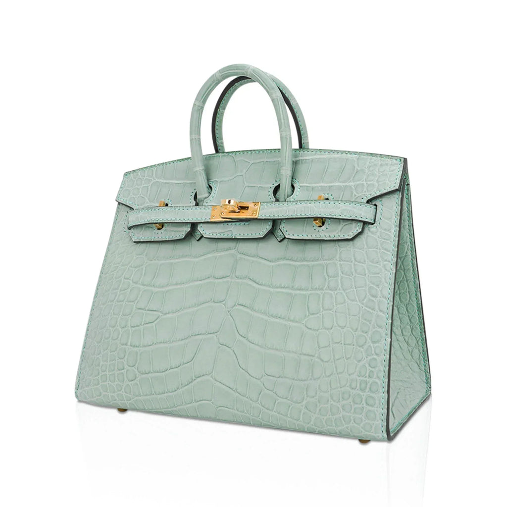 👜Limited Edition Birkin 20 Sellier Bag Vert D’Eau Matte Alligator with Gold Hardware