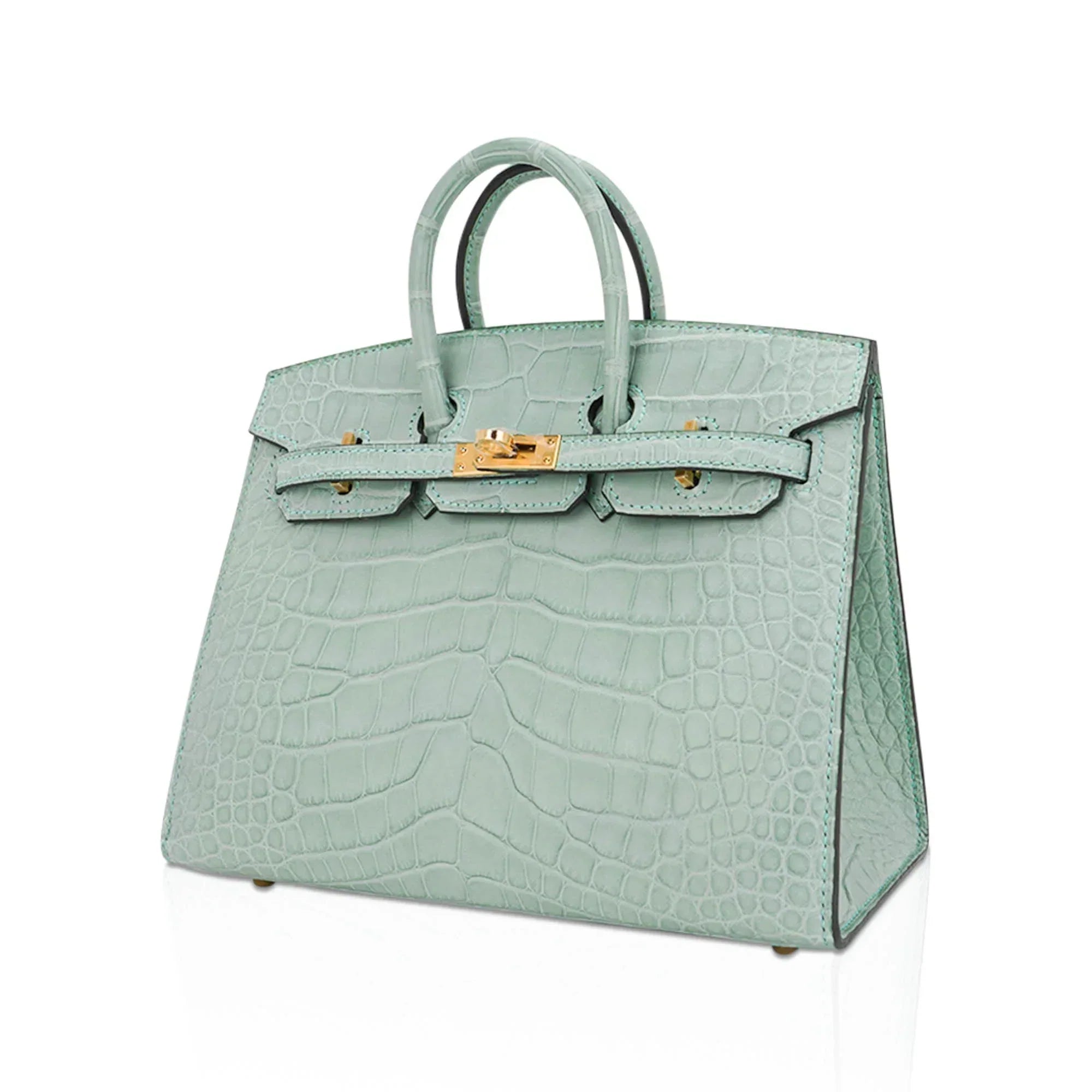 👜Limited Edition Birkin 20 Sellier Bag Vert D’Eau Matte Alligator with Gold Hardware