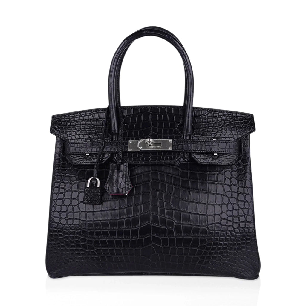 👜Birkin HSS 30 Matte Porosus Crocodile Black / Rose Pourpre Bag