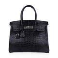 👜Birkin HSS 30 Matte Porosus Crocodile Black / Rose Pourpre Bag