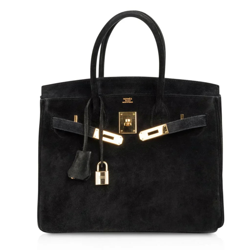 👜Birkin 30 Bag Doblis (Suede) Black Gold Hardware