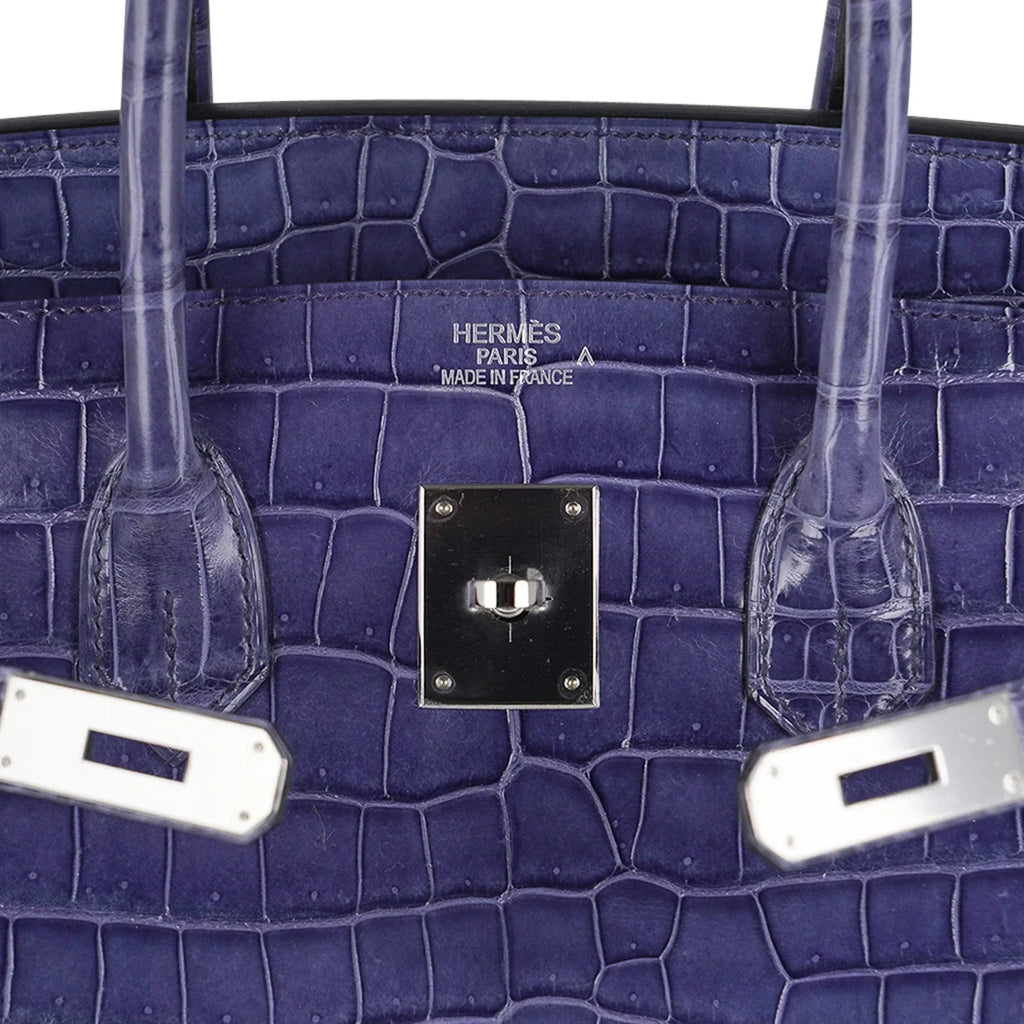 👜Birkin 35 Bag Blue Brighton Porosus Crocodile Palladium Hardware New