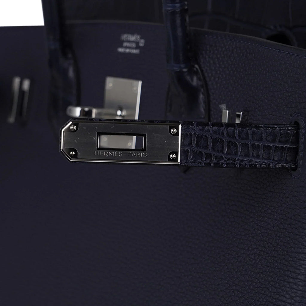 👜Birkin 30 Touch Blue Indigo Matte Alligator Bag Palladium Hardware
