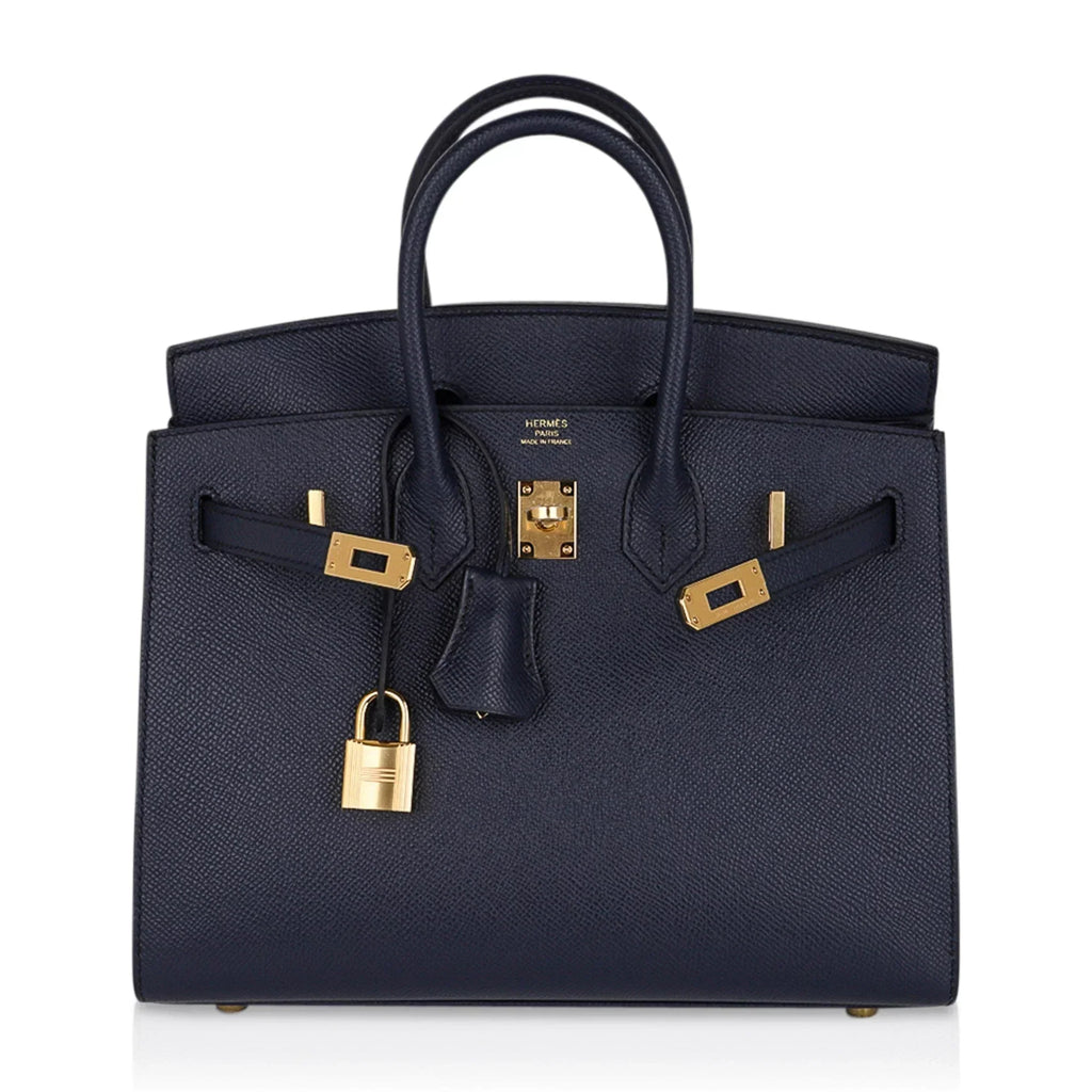 👜Birkin 25 Sellier Bag Bleu Indigo Gold Hardware Epsom Leather New w/Box