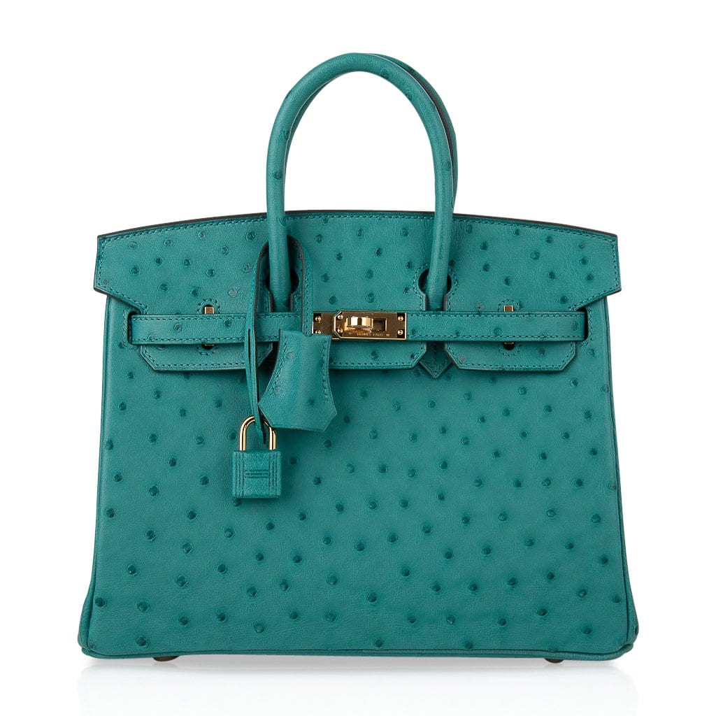 👜Birkin 25 Bag Vert Verone Ostrich Gold Hardware