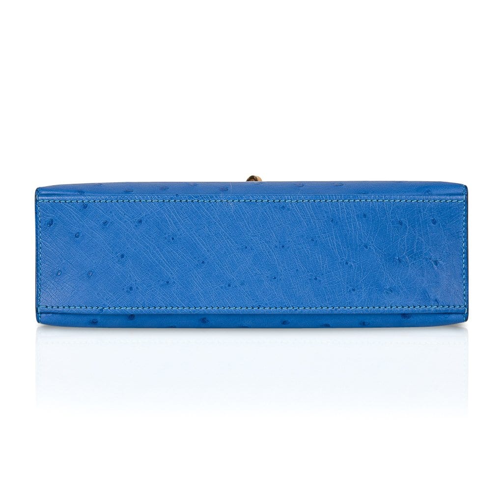 👜Kelly Pochette Bag Bleuet Ostrich Clutch Gold Hardware